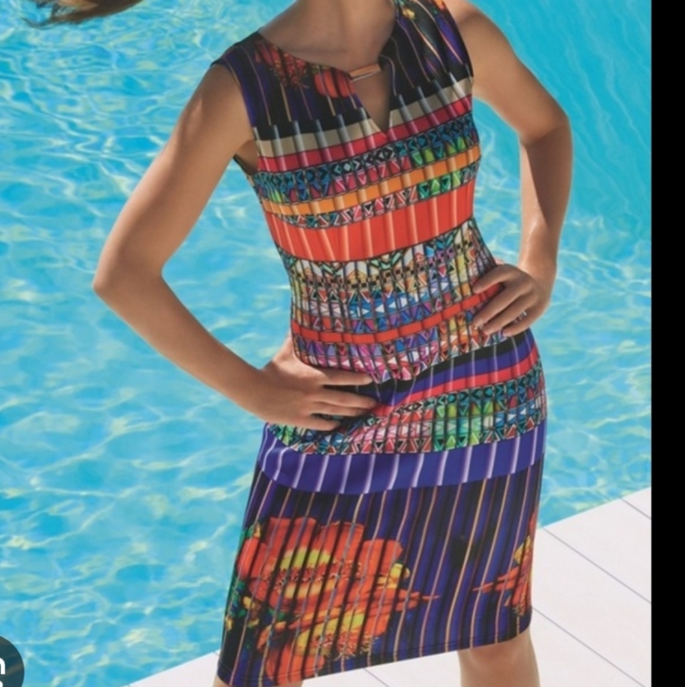 Joseph Ribkoff Multicolor Striped and Floral Sheath Dress